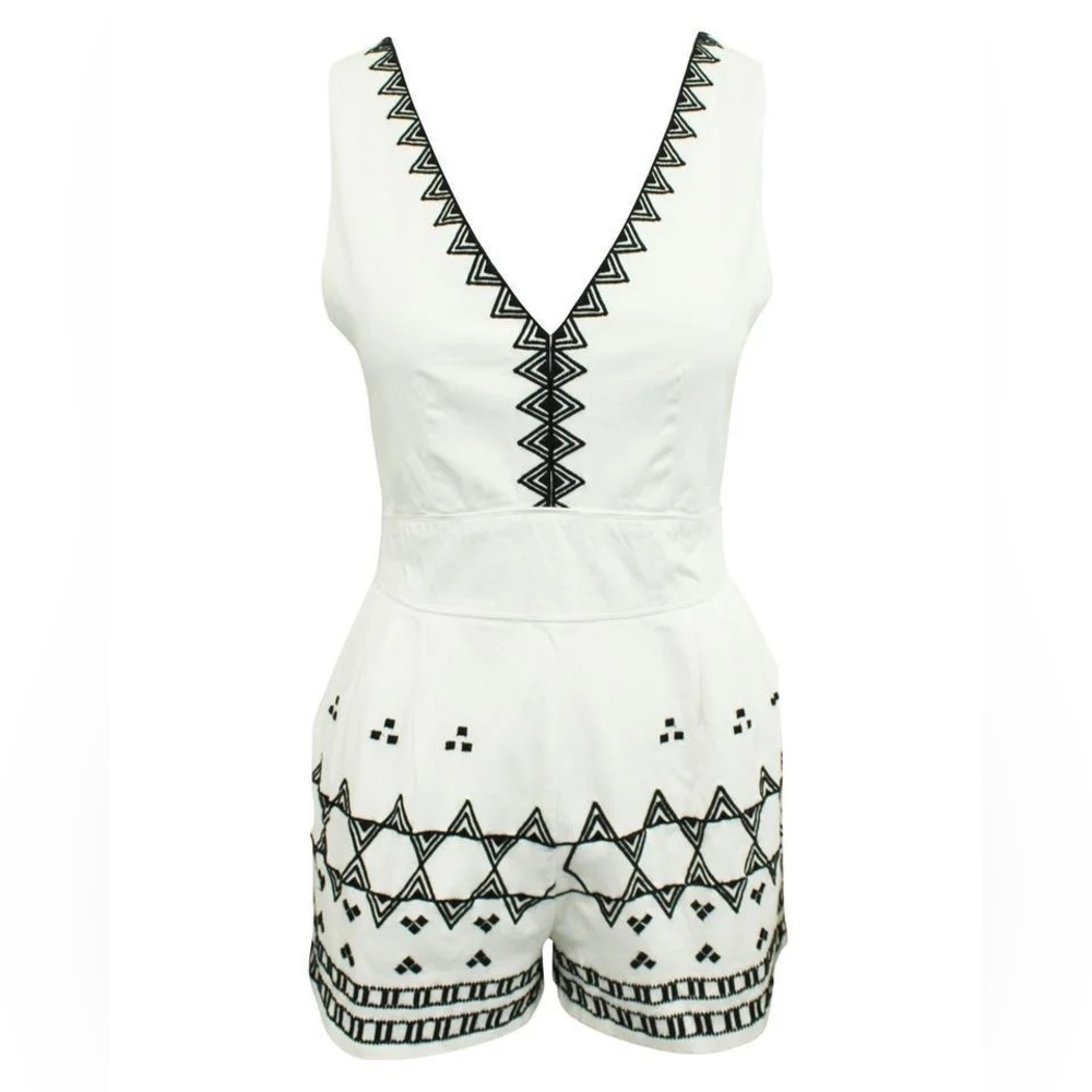 White embroidered thick cotton playsuit
